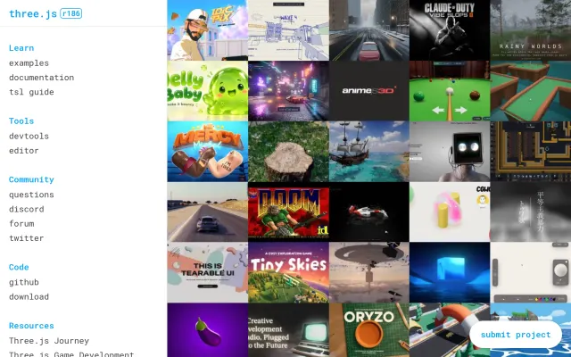 Thumbnail of the three.js home page