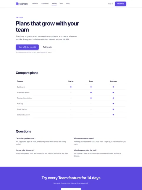Thursday: the pricing page without its plans, HTTP 200.